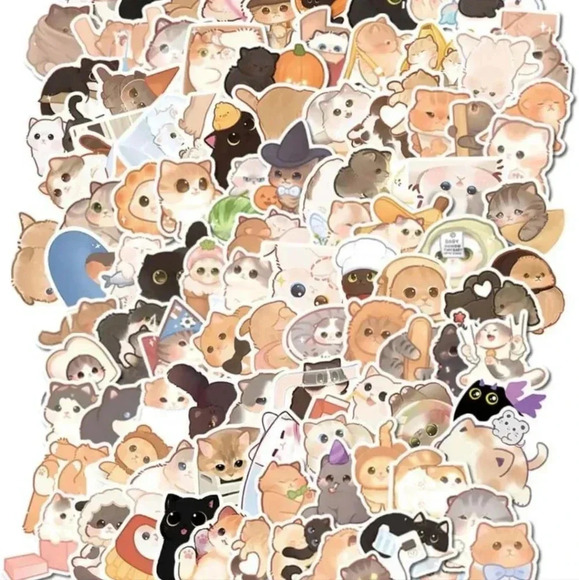 otaku ramen Accessories - Cute Cat Stickers for Kids Teen Adults 100 Pack, Waterproof Kawaii Stickers Wate